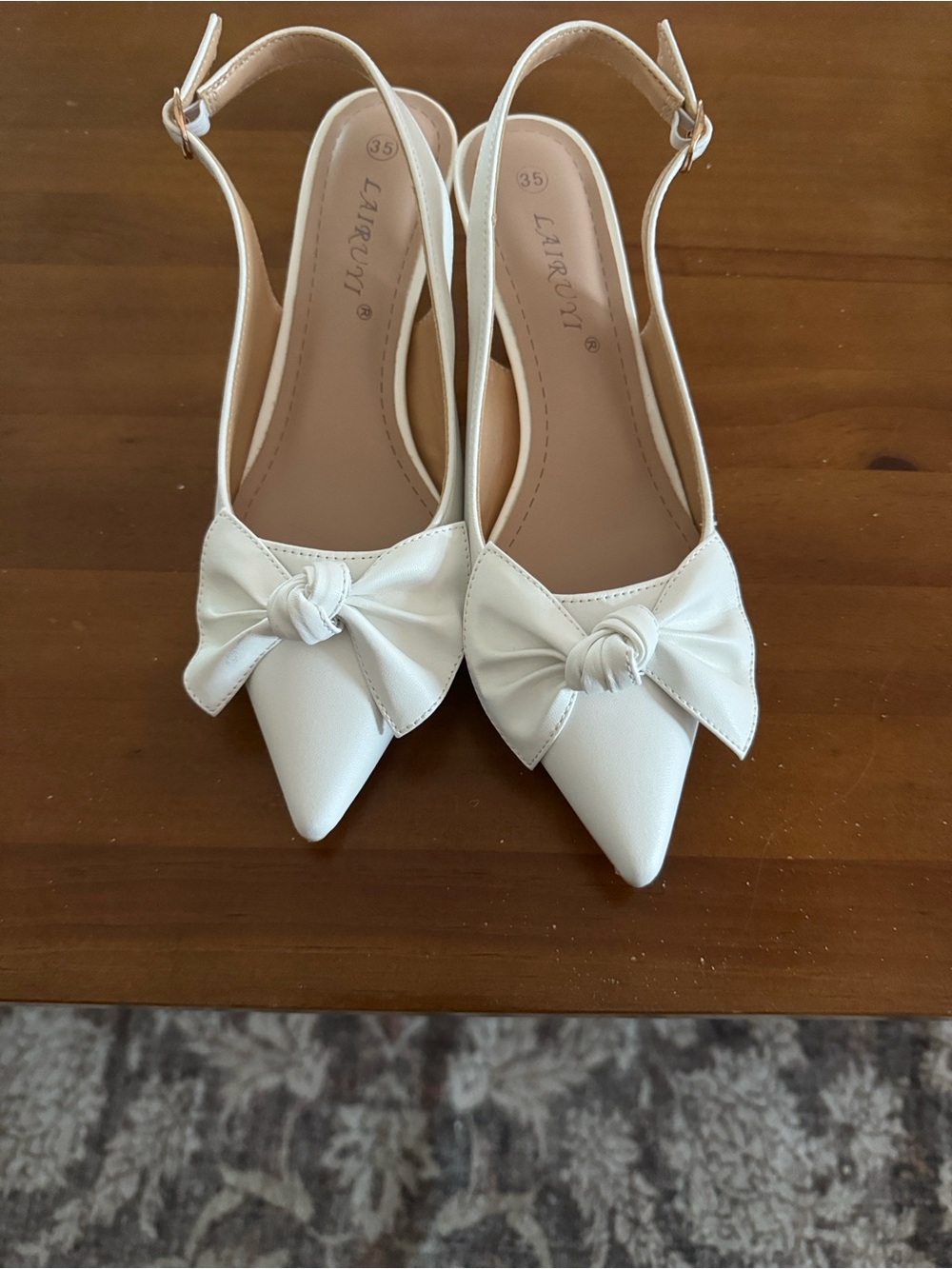 White Bow Pointed Slingback Flats